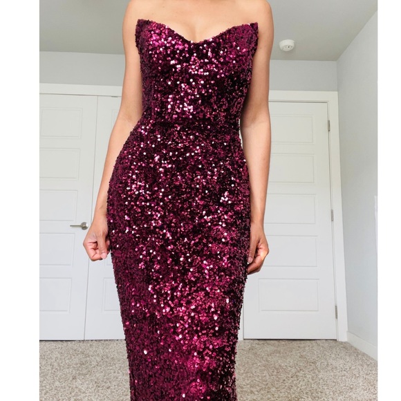 Ox Blood Sequin Corset Occassion Dress - Picture 9 of 12